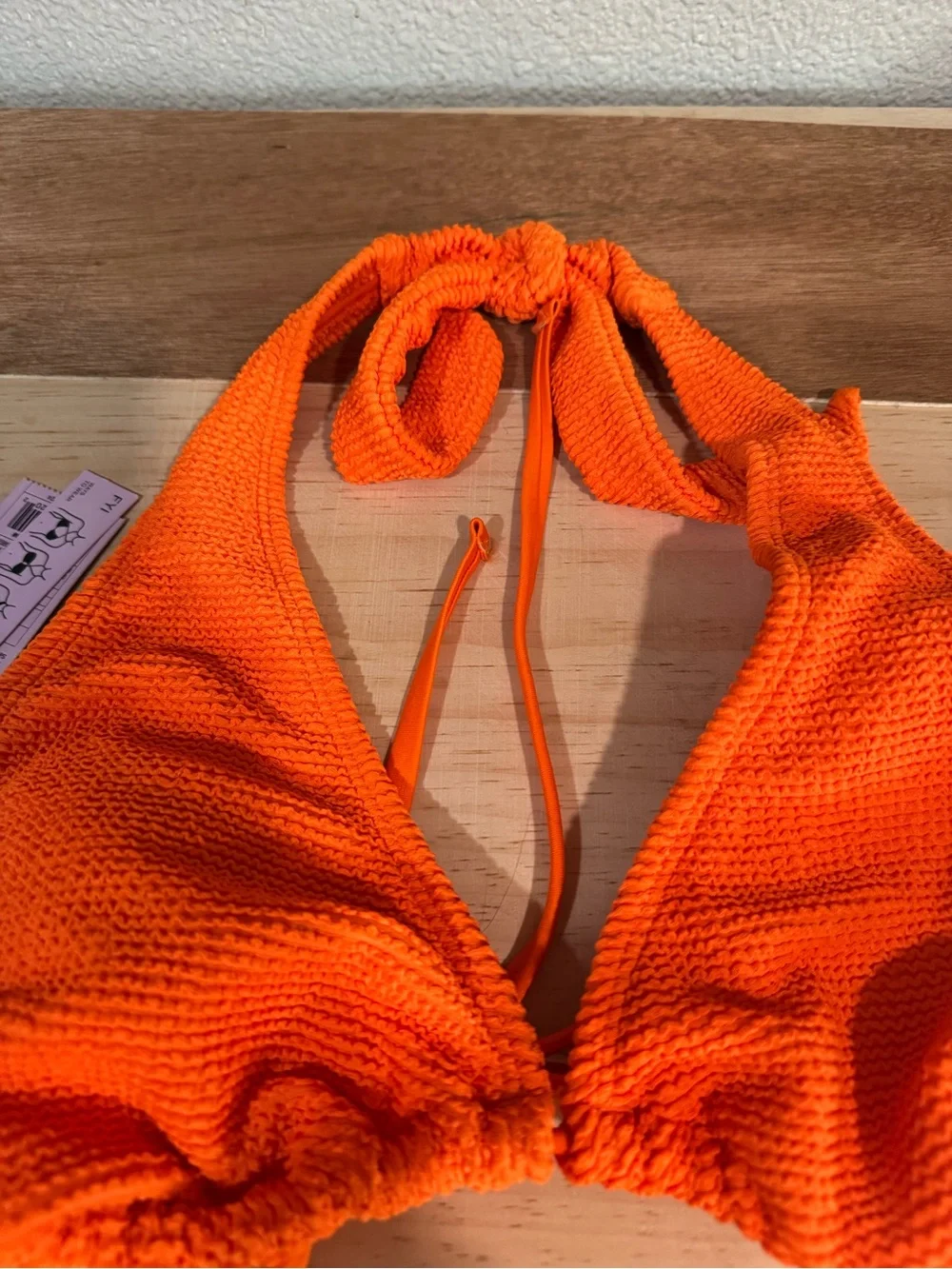 WILD FABLE Textured Orange Triangle Bikini HALTER Top Size medium